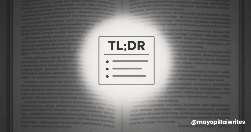 How to write a TL;DR visualized as clarity in a sea of text