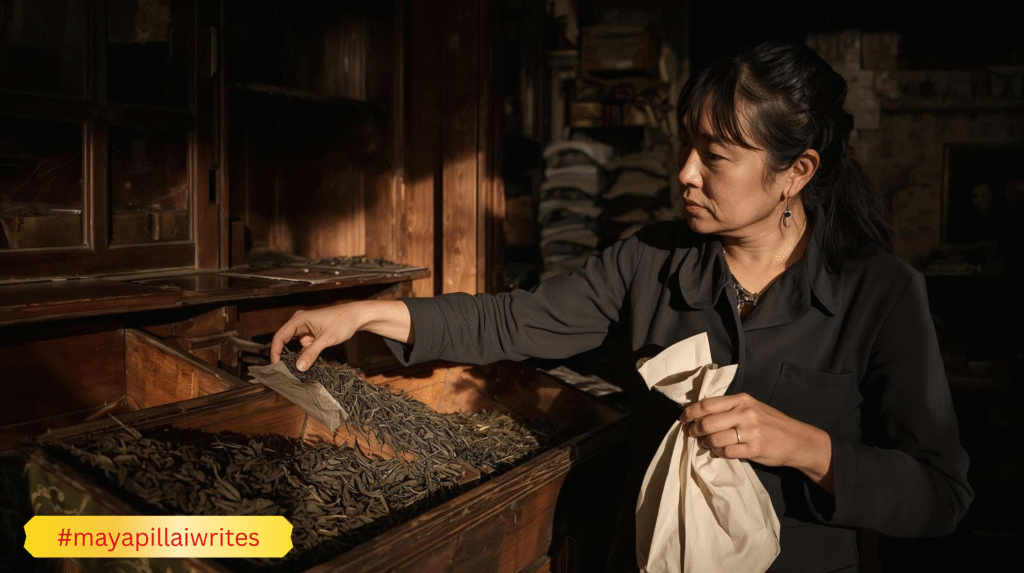 lady buying tea leaves