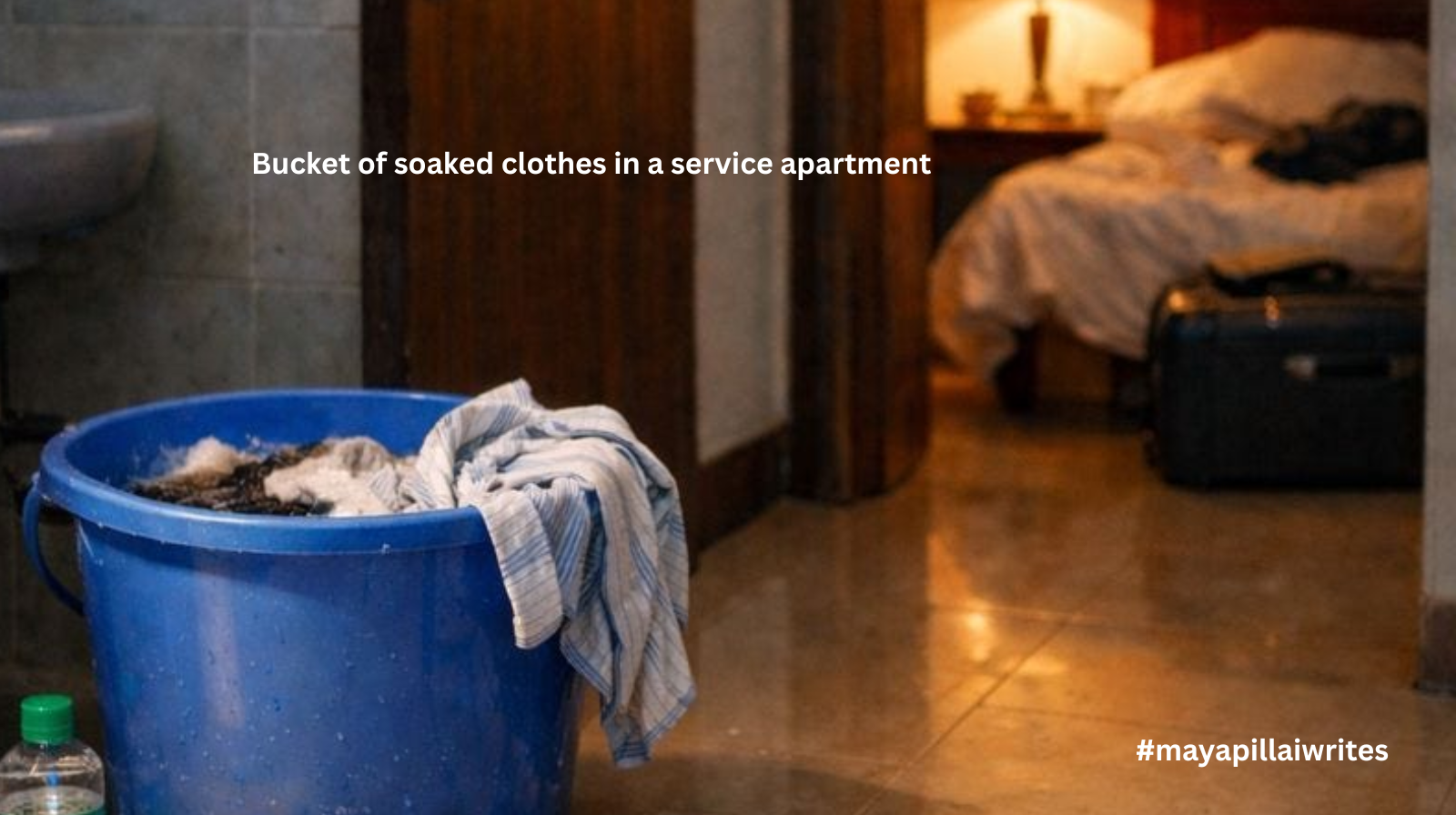 A bucket of soaked clothes